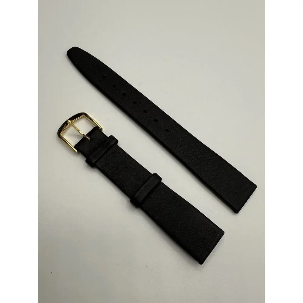 16mm Kreisler super Dark Brown Calfskin NOS Vintage Watch Band Gold-Tone Buckle